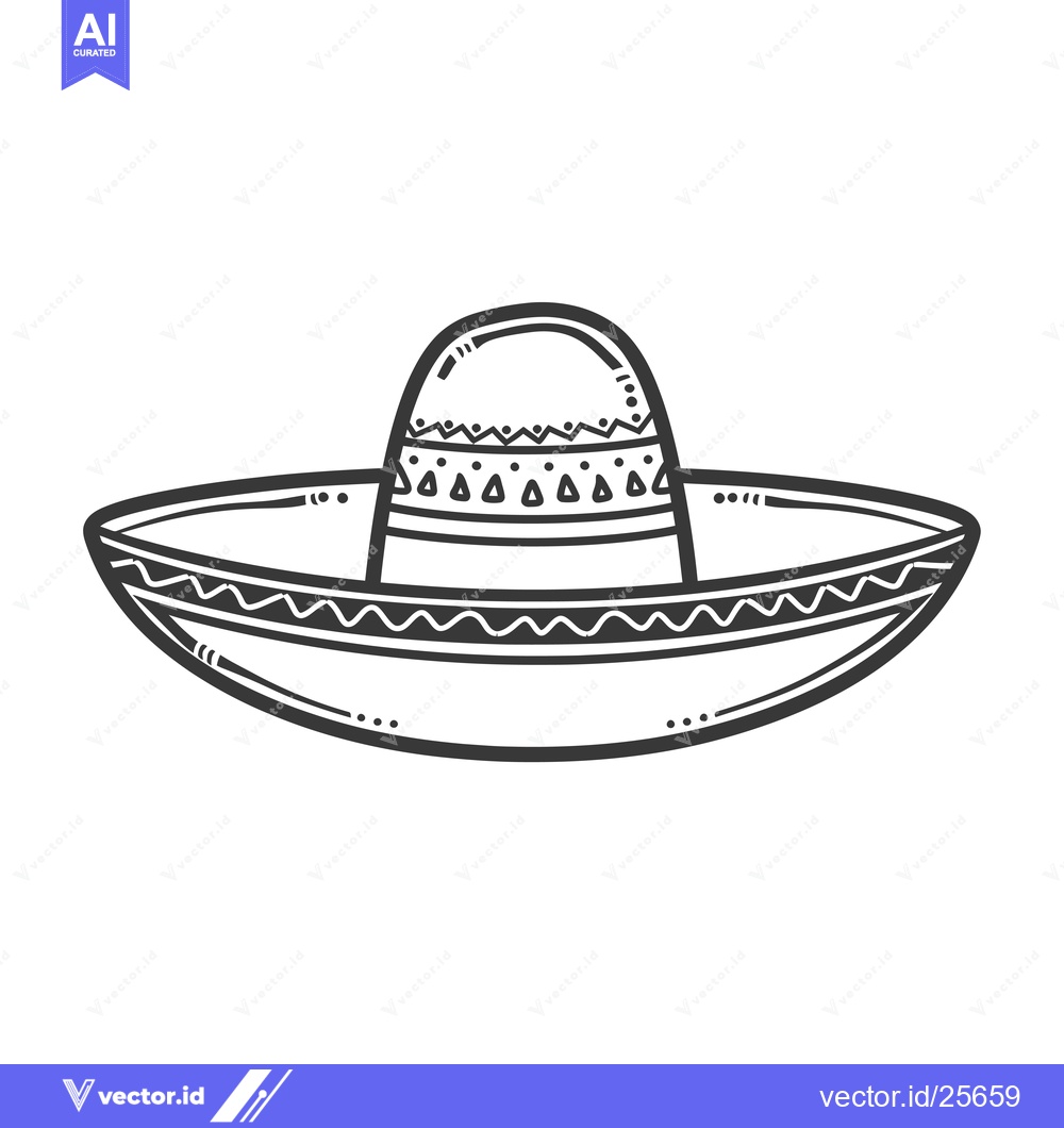 Premium Vector of Black and White Line Drawing of a Sombrero