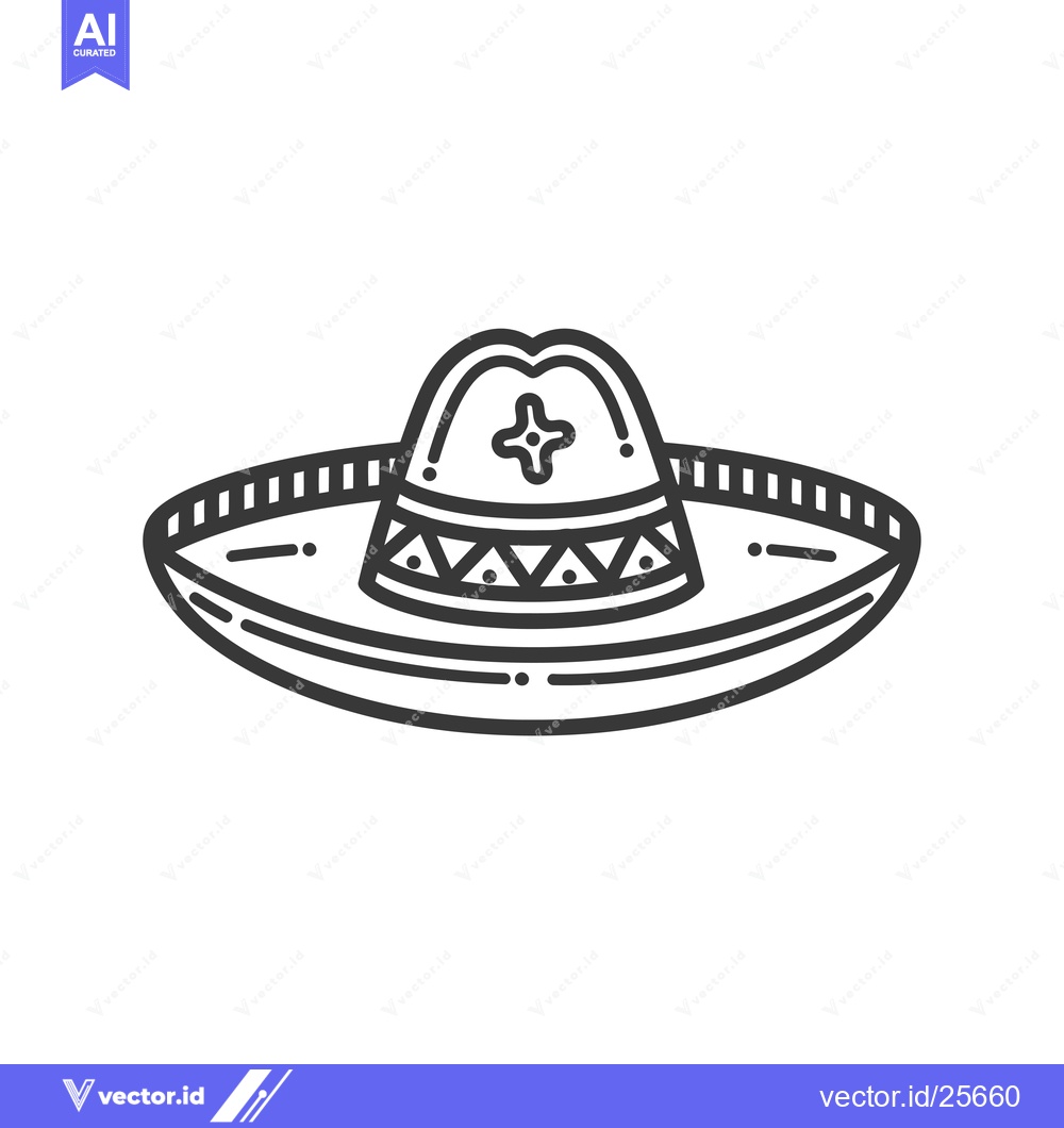 Premium Vector dari Black and White Line Drawing of a Sombrero