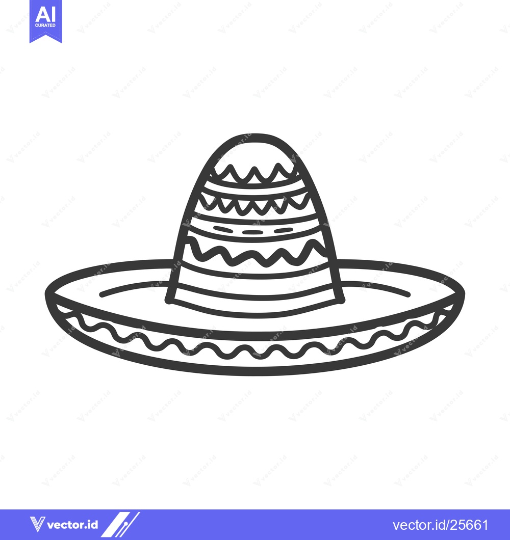 Premium Vector of Black and White Line Drawing of a Sombrero