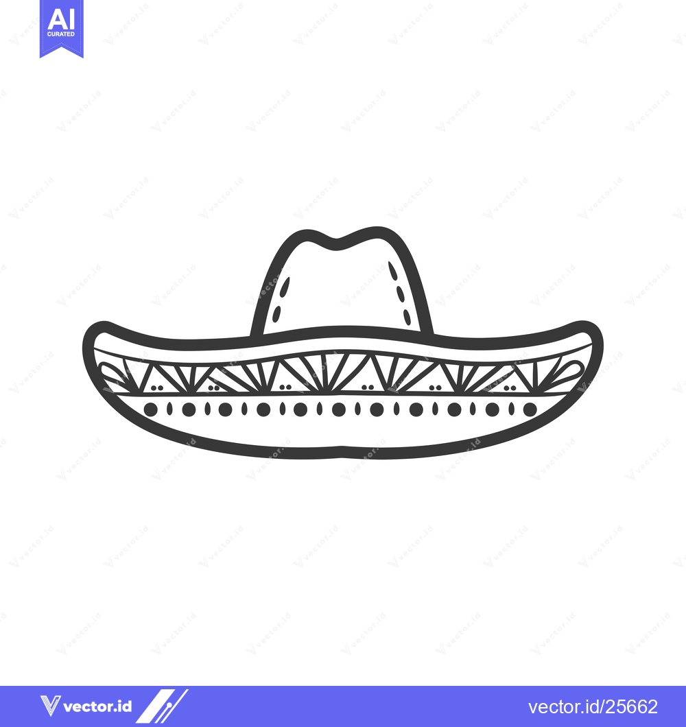 Premium Vector of Black and white line drawing of a sombrero hat