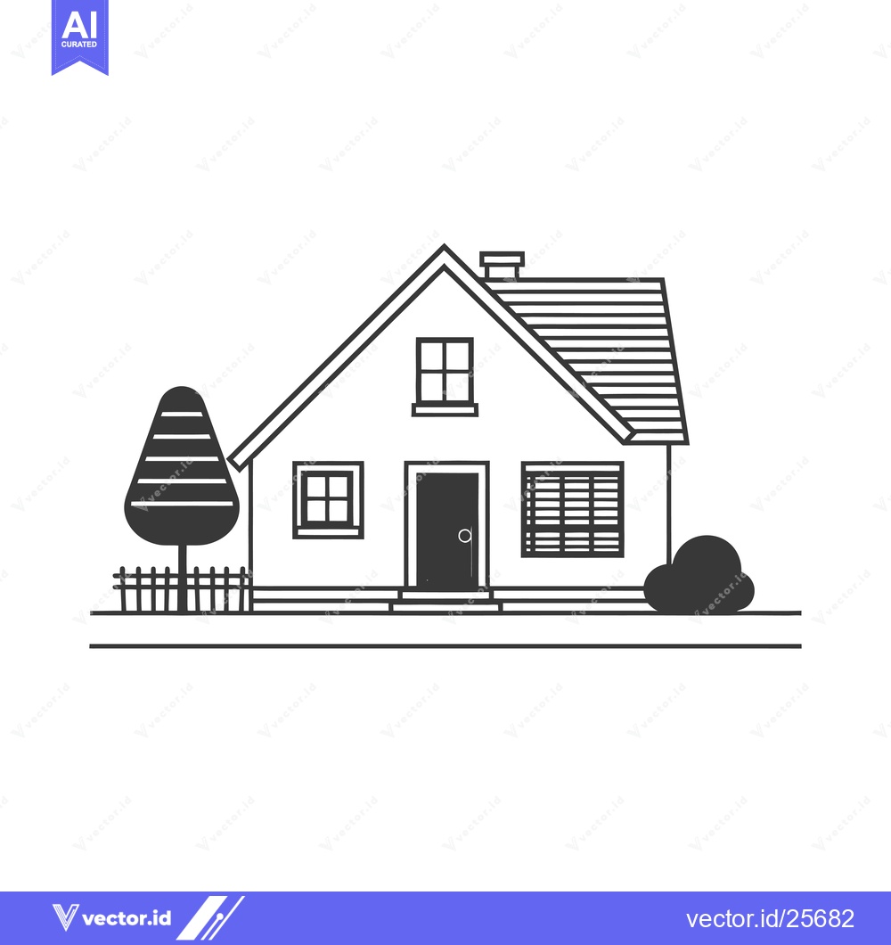 Premium Vector dari Black and White Line Drawing of a Suburban House