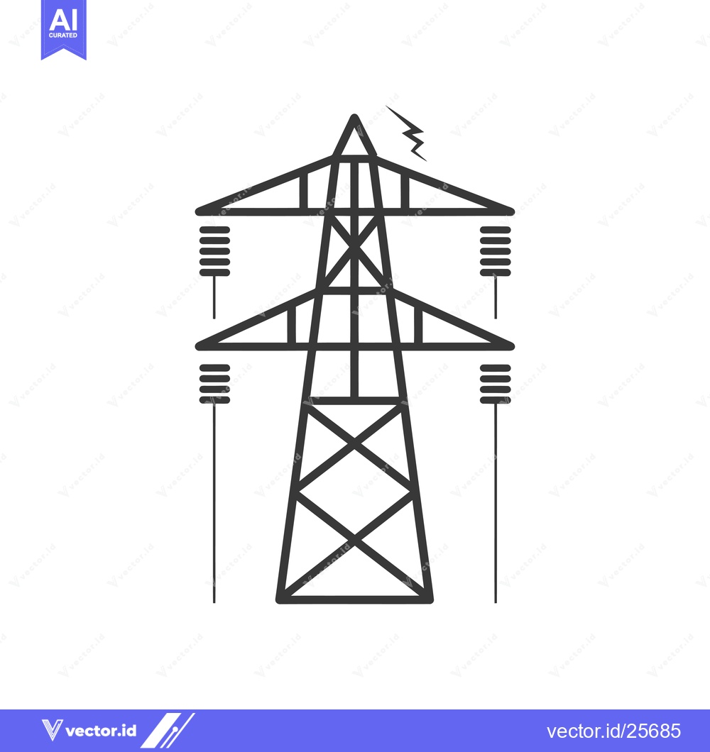 Premium Vector of Black and White Line Drawing of a Tall Electrical Transmission Tower