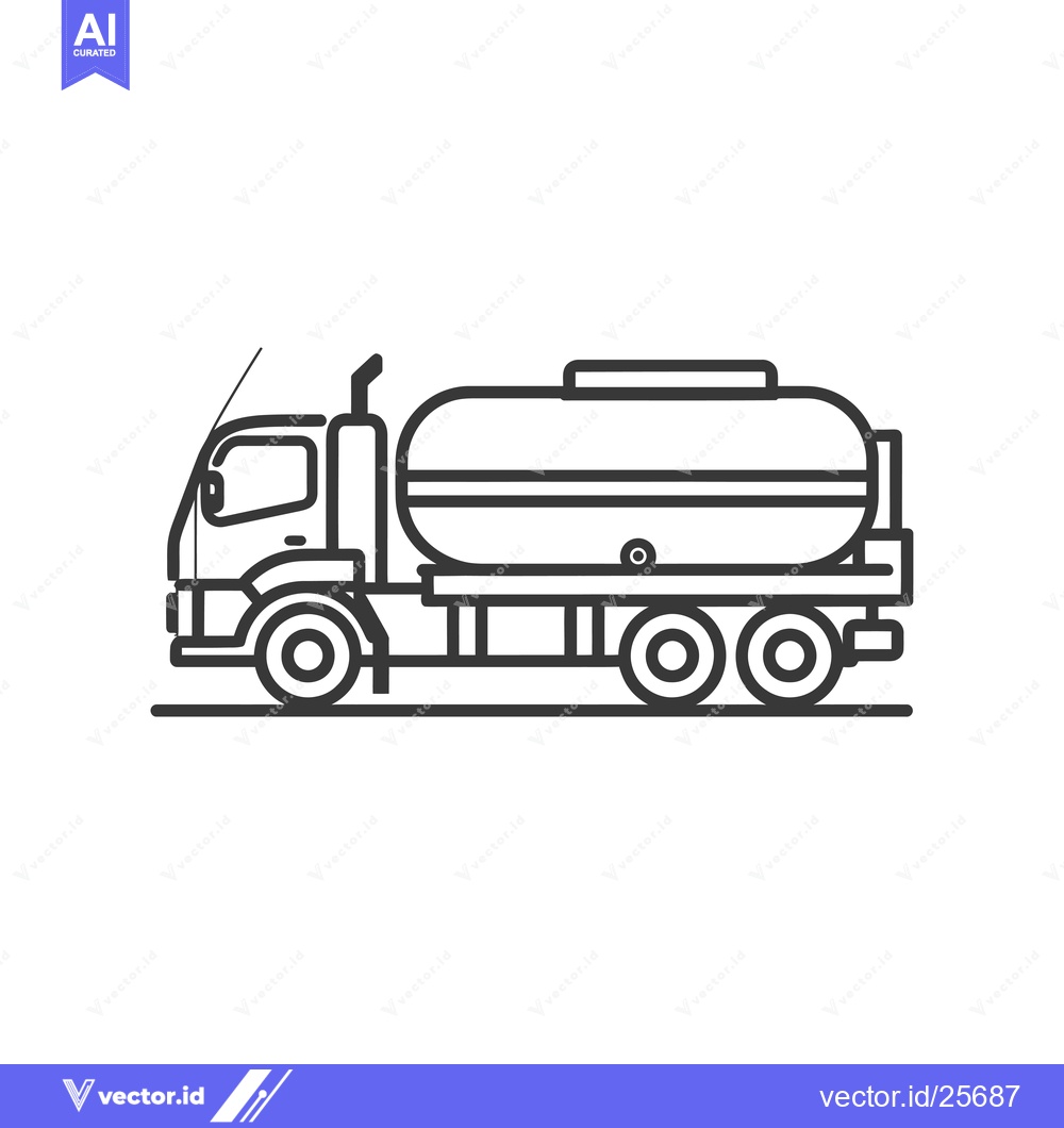 Premium Vector of Black and White Line Drawing of a Tanker Truck