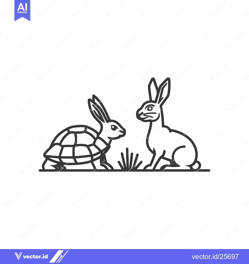 Premium Vector dari Black and White Line Drawing of a Tortoise and a Rabbit