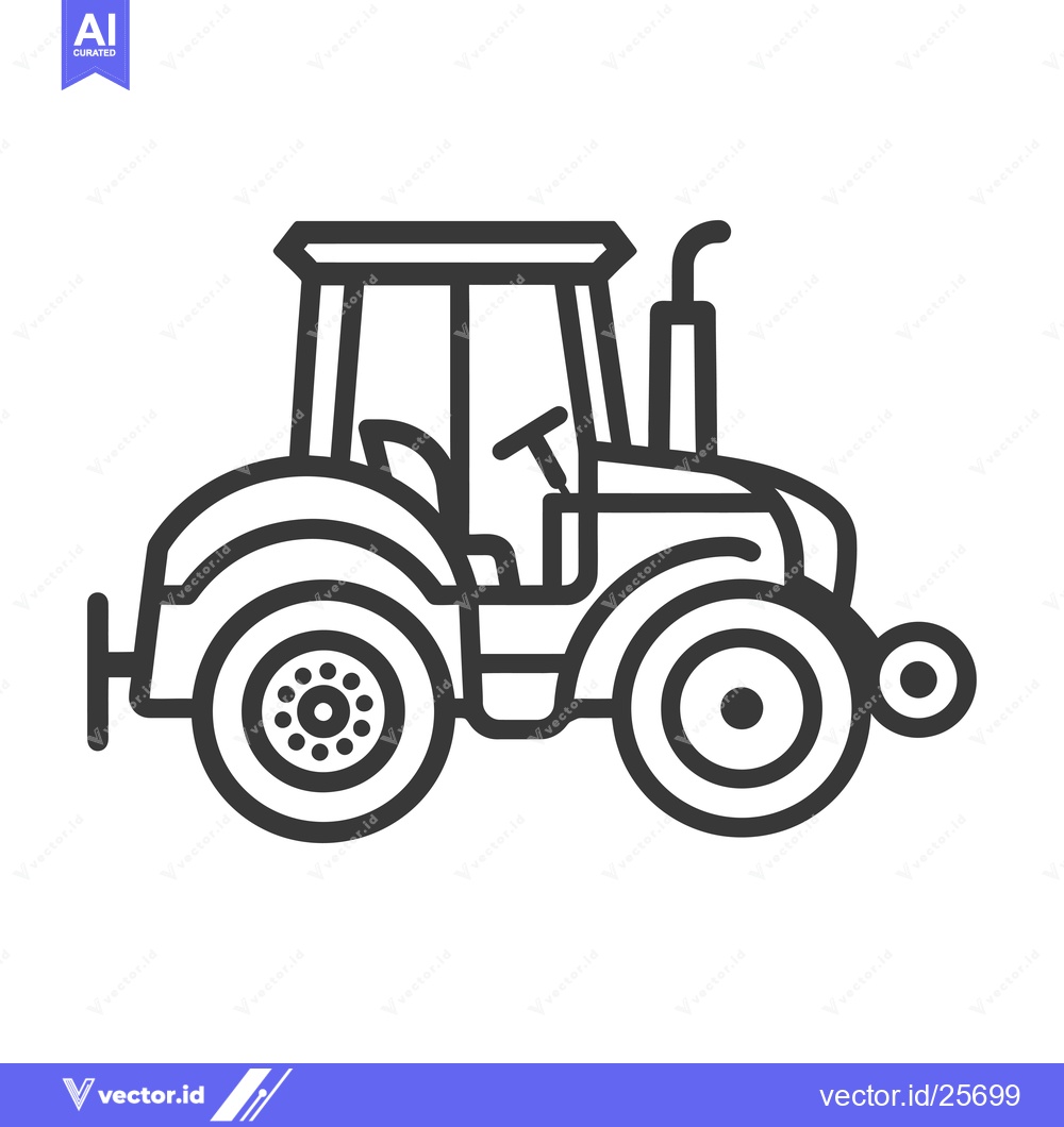 Premium Vector dari Black and White Line Drawing of a Tractor with Wheels