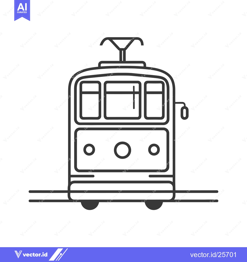 Premium Vector dari Black and white line drawing of a tram on tracks