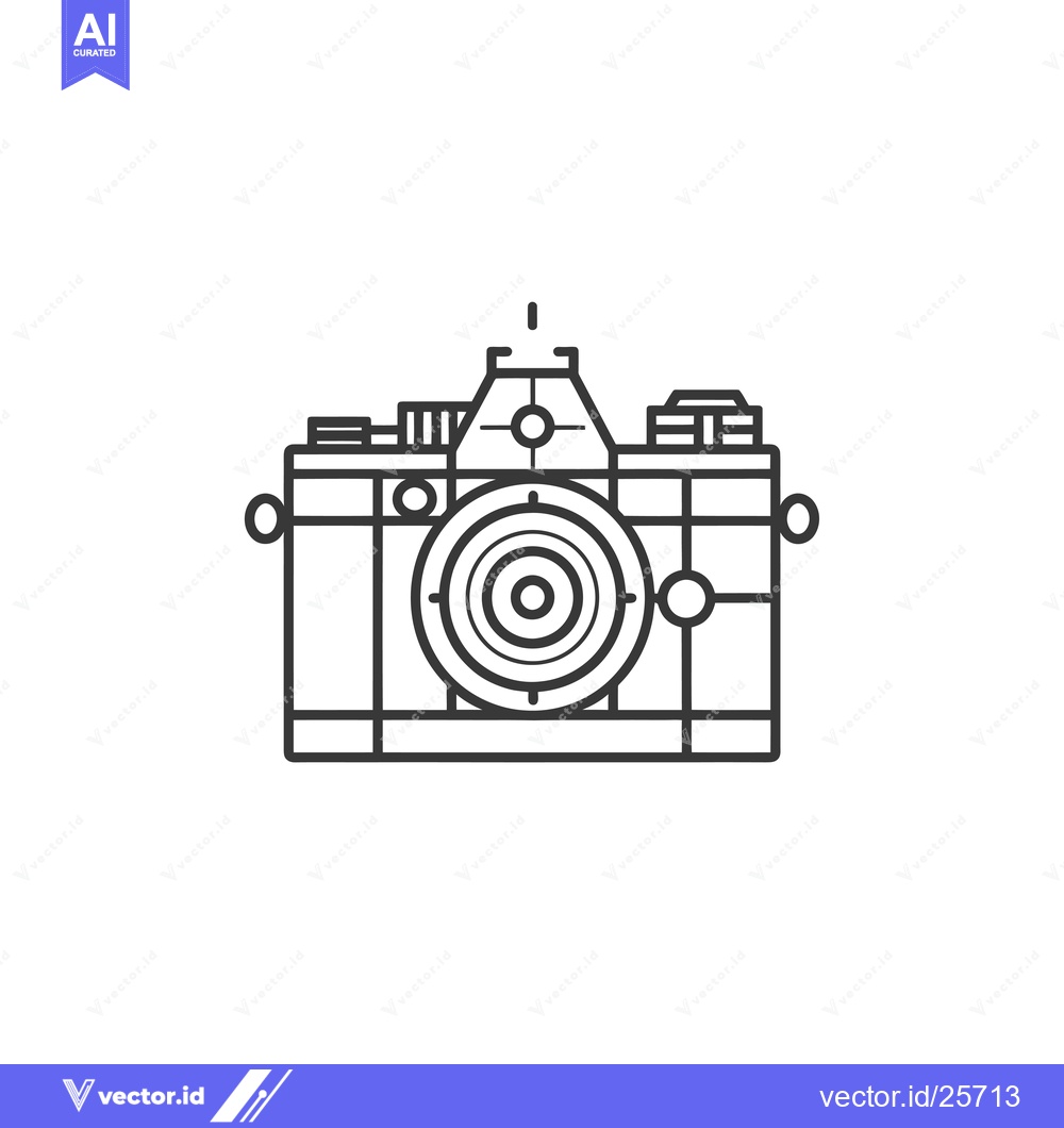 Premium Vector dari Black and White Line Drawing of a Vintage Camera