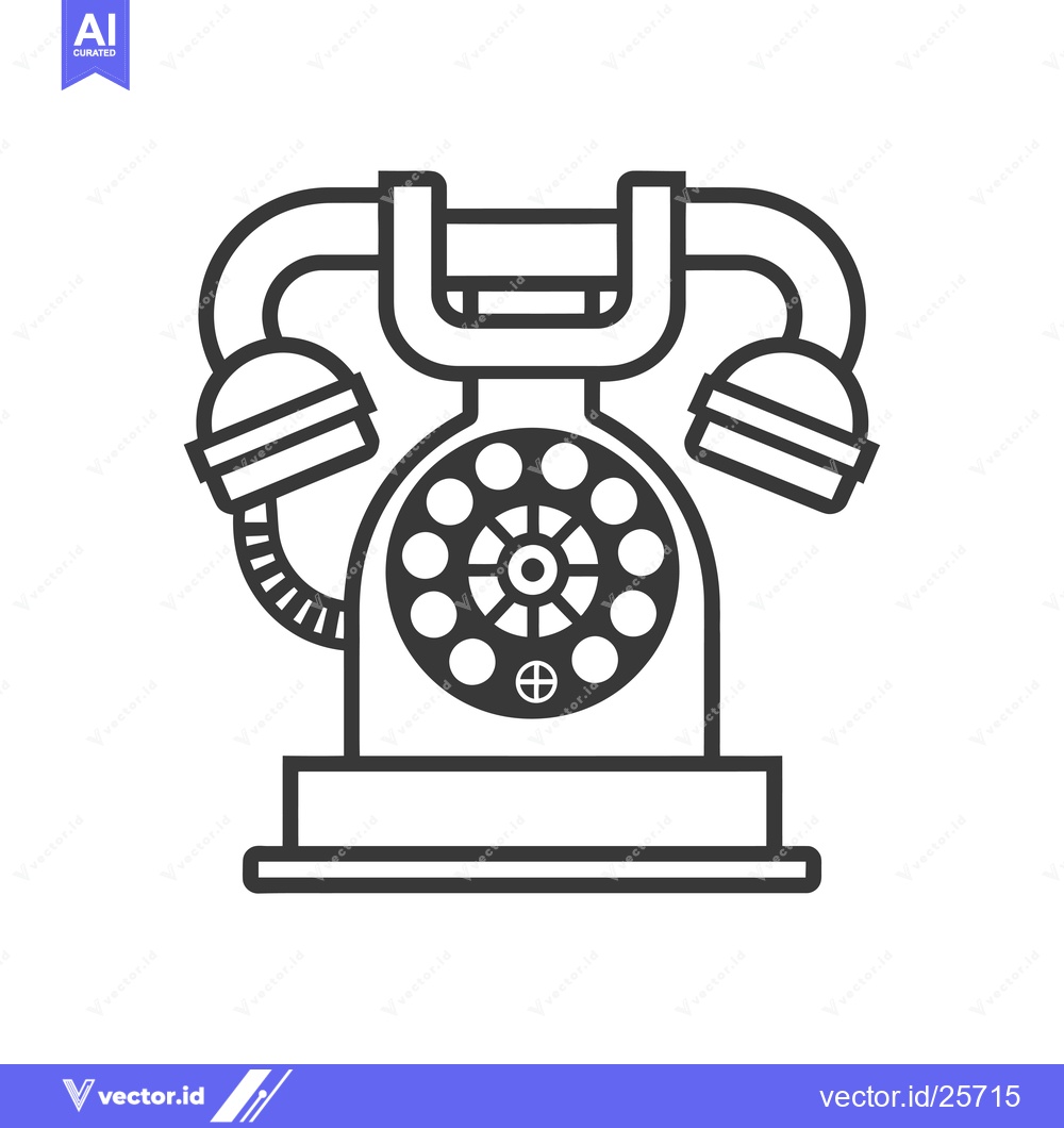 Premium Vector dari Black and White Line Drawing of a Vintage Rotary Dial Phone