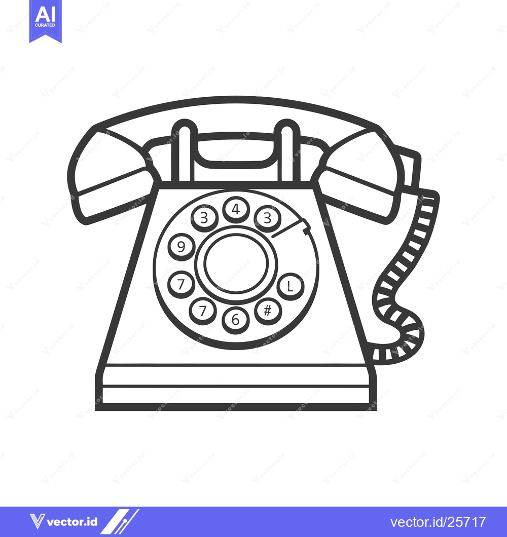 Premium Vector of Black and White Line Drawing of a Vintage Rotary Phone