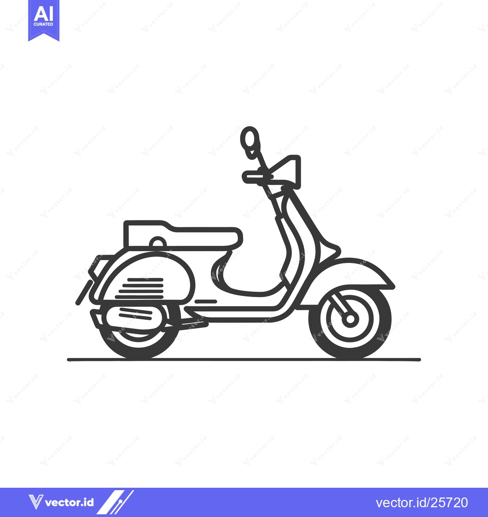 Premium Vector dari Black and White Line Drawing of a Vintage Scooter