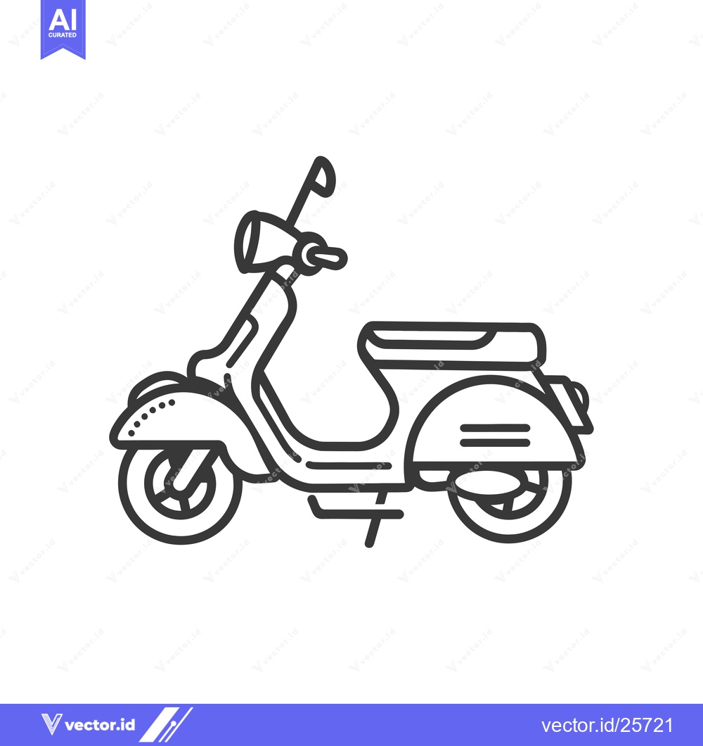 Premium Vector dari Black and White Line Drawing of a Vintage Scooter