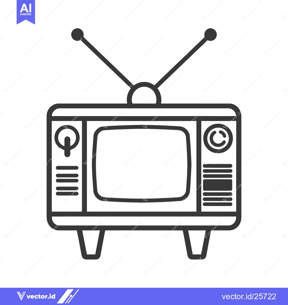 Premium Vector dari Black and White Line Drawing of a Vintage Television