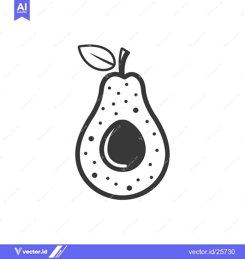 Premium Vector dari Black and White Line Drawing of a Whole Avocado with a Seed