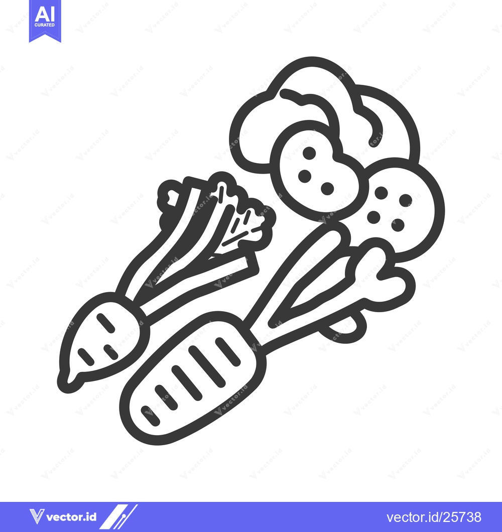 Premium Vector of Black and White Line Drawing of Carrot, Radish and Broccoli Florets
