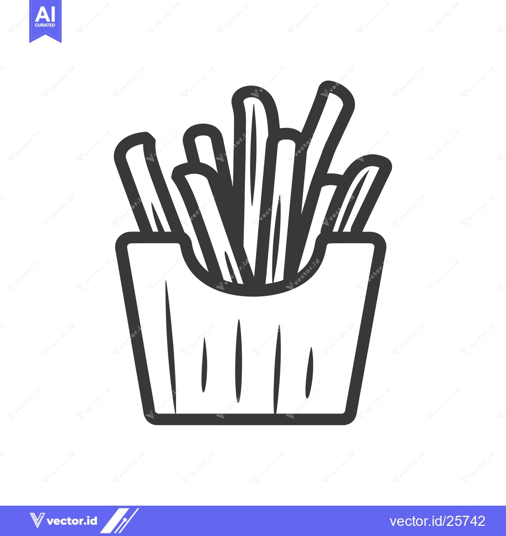 Premium Vector dari Black and White Line Drawing of French Fries in a Paper Container