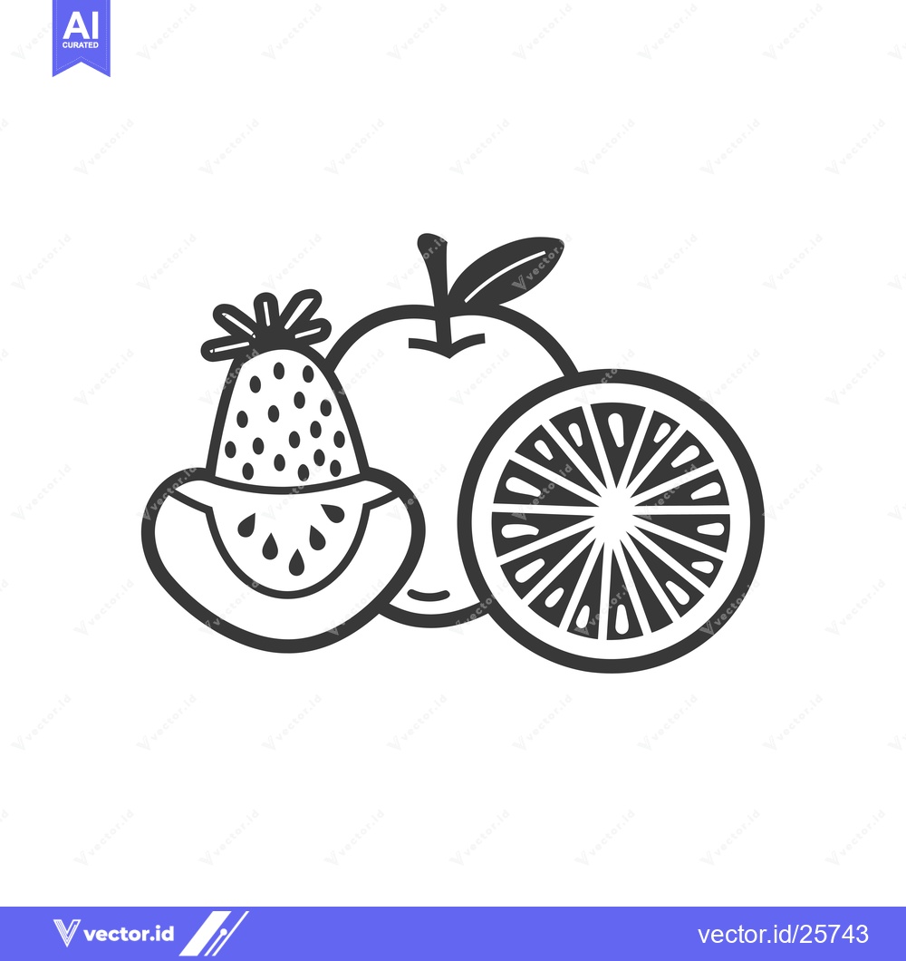 Premium Vector of Black and White Line Drawing of Fruits - Apple, Strawberry, and Orange