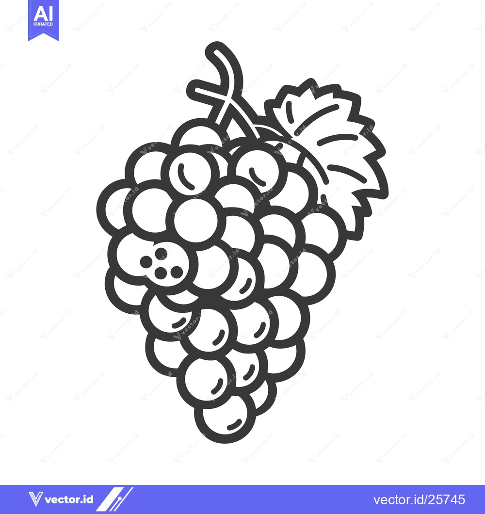 Premium Vector of Black and White Line Drawing of Grapes with a Leaf