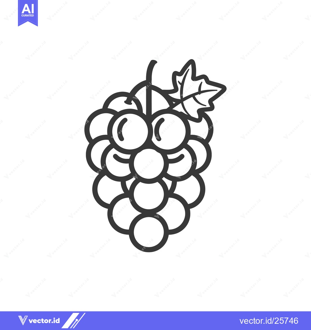 Premium Vector of Black and White Line Drawing of Grapes with a Single Leaf