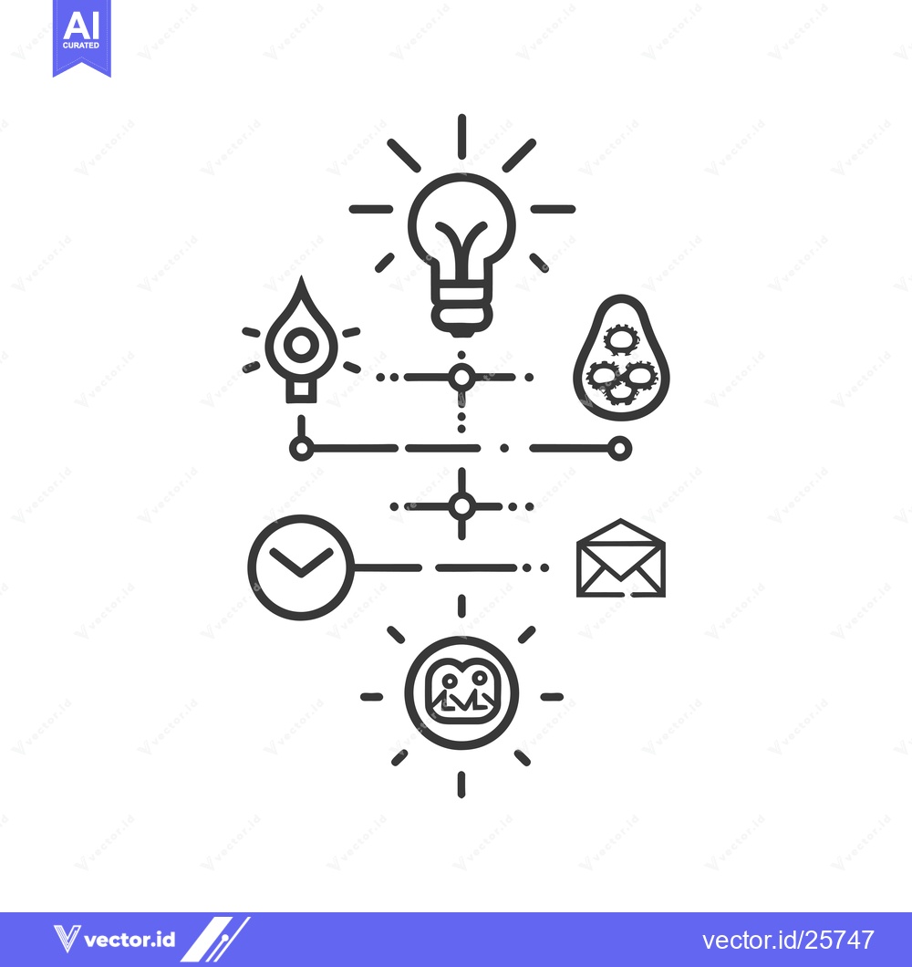 Premium Vector dari Black and White Line Drawing of Idea Concept with Light Bulb, Clock, E