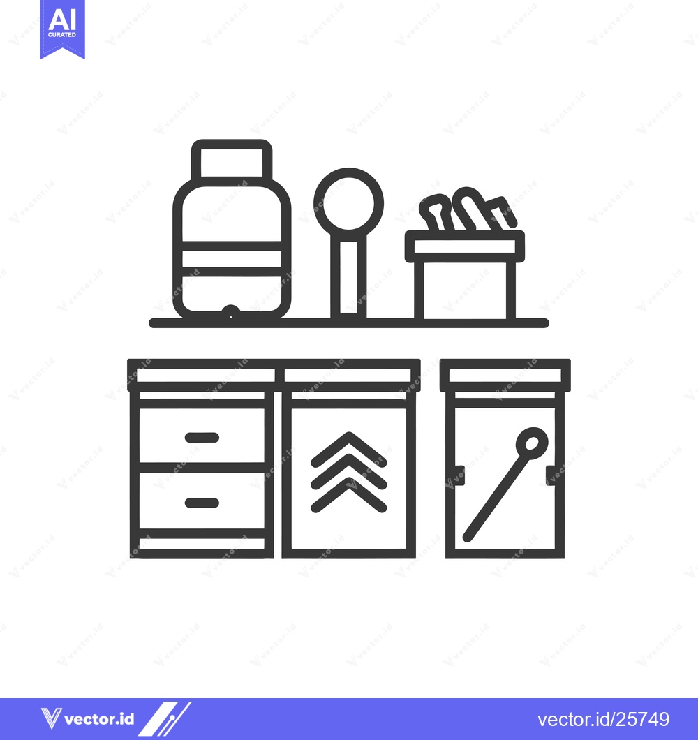 Premium Vector dari Black and White Line Drawing of Kitchen Storage Cabinets