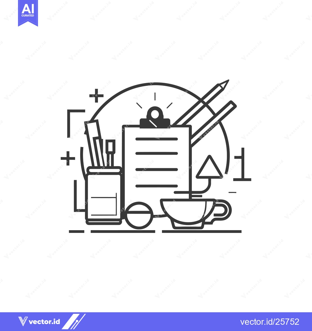 Premium Vector of Black and white line drawing of office supplies and a cup of coffee