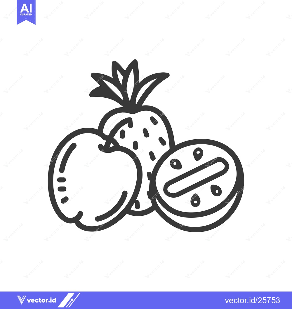 Premium Vector dari Black and white line drawing of pineapple, apple, and lime