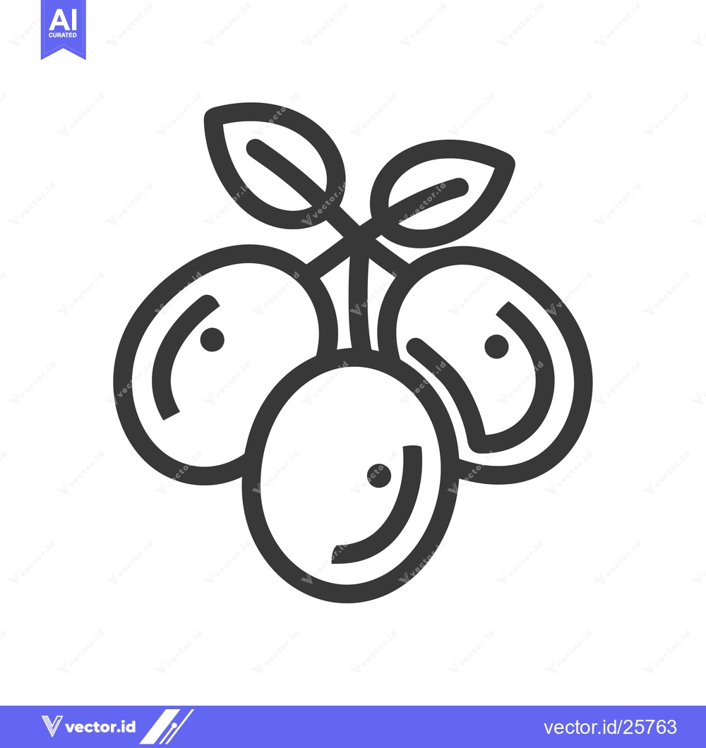 Premium Vector of Black and white line drawing of three berries with leaves