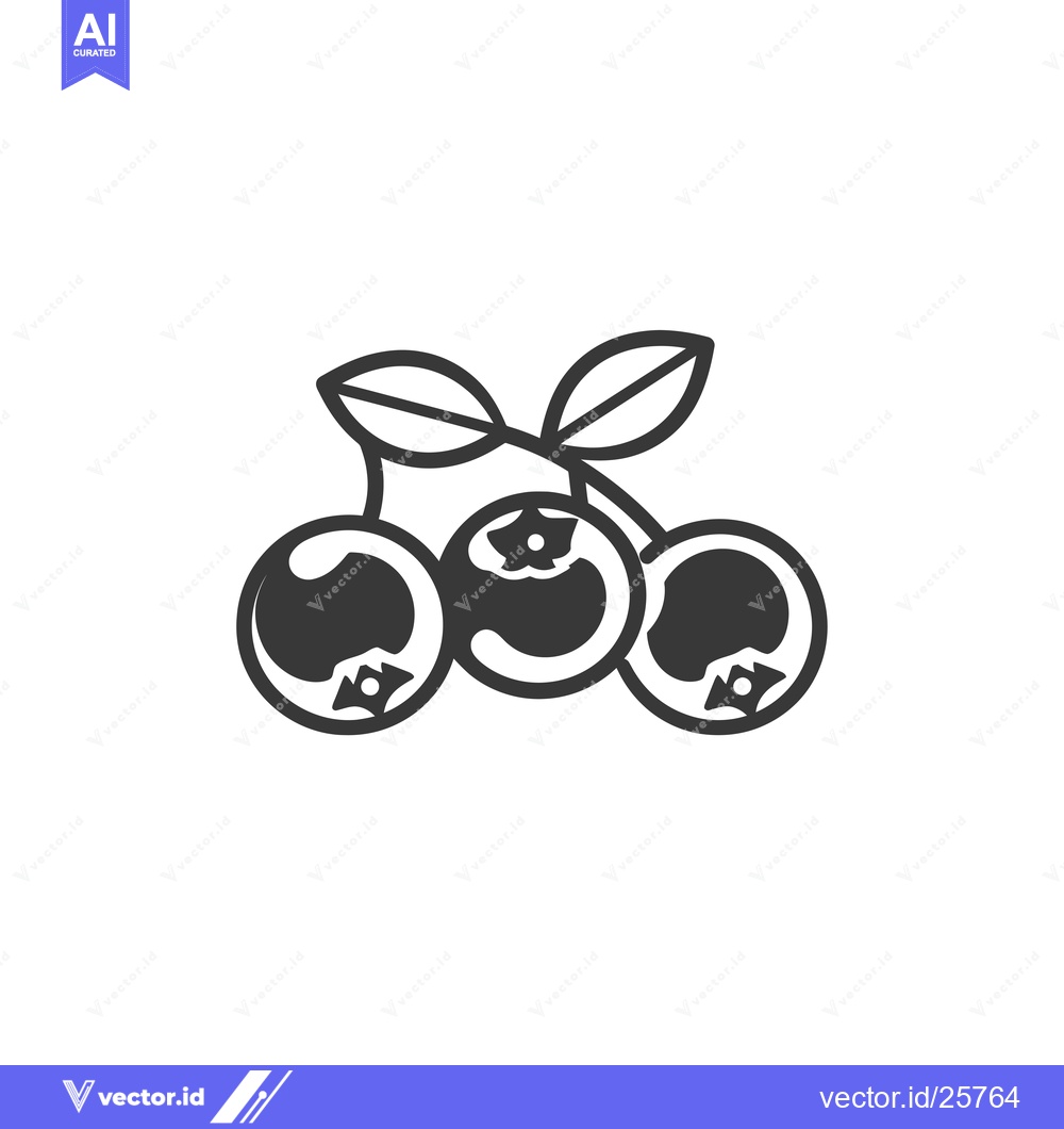 Premium Vector dari Black and White Line Drawing of Three Blueberries with Leaves