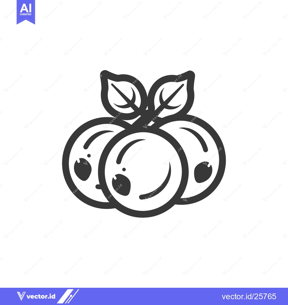 Premium Vector dari Black and White Line Drawing of Three Blueberries with Leaves
