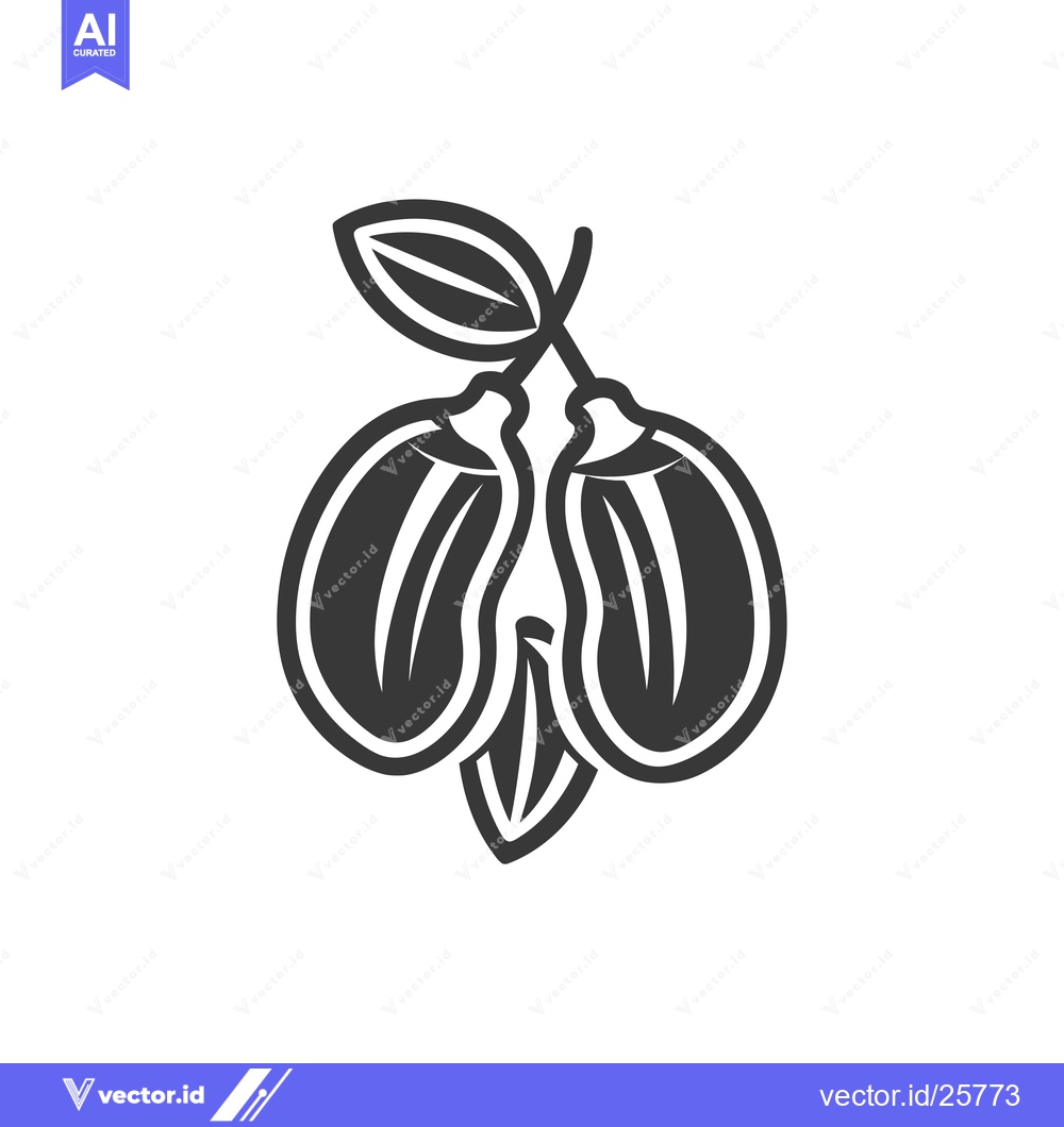 Premium Vector dari Black and White Line Drawing of Two Olives on a Stem with a Leaf