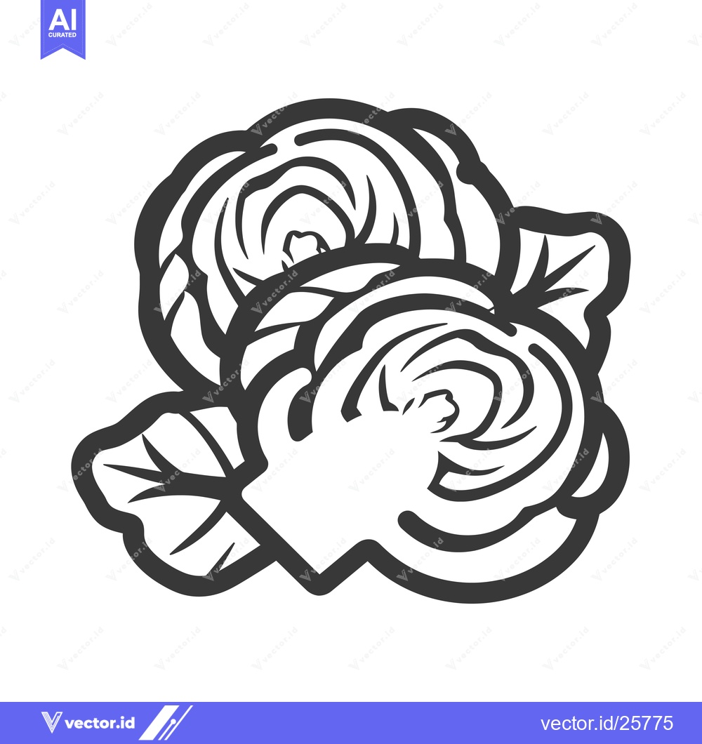 Premium Vector dari Black and White Line Drawing of Two Roses with Leaves