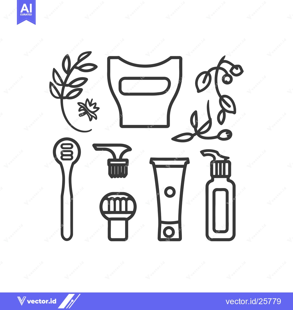 Premium Vector dari Black and White Line Drawings of Oral Hygiene Products and Natural Ele