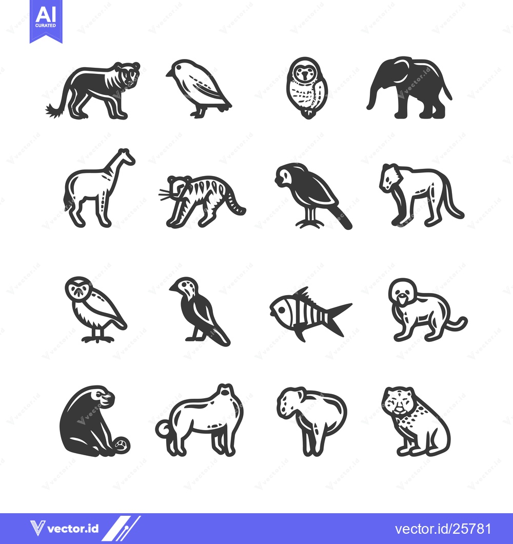 Premium Vector dari Black and White Line Drawings of Various Animals
