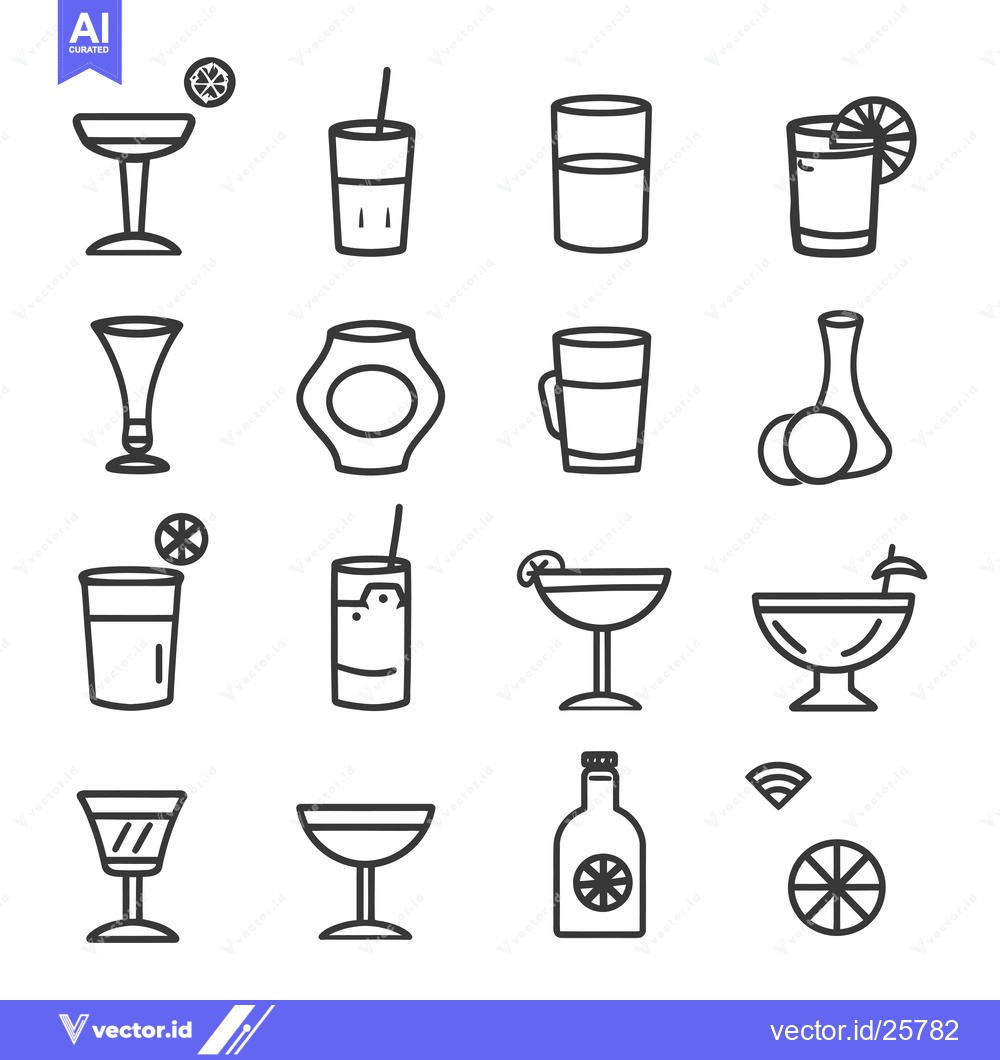 Premium Vector dari Black and White Line Drawings of Various Drinkware and Drinks