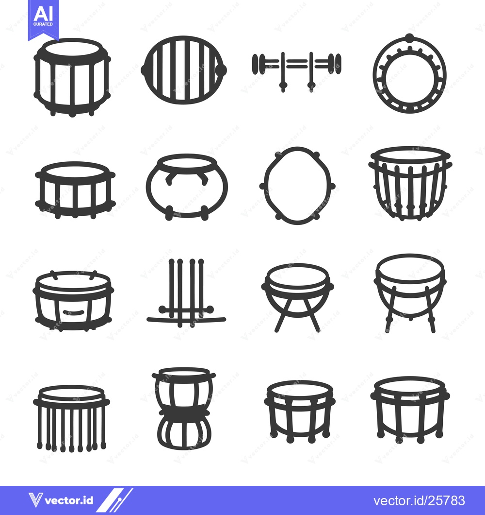 Premium Vector dari Black and White Line Drawings of Various Drum Types