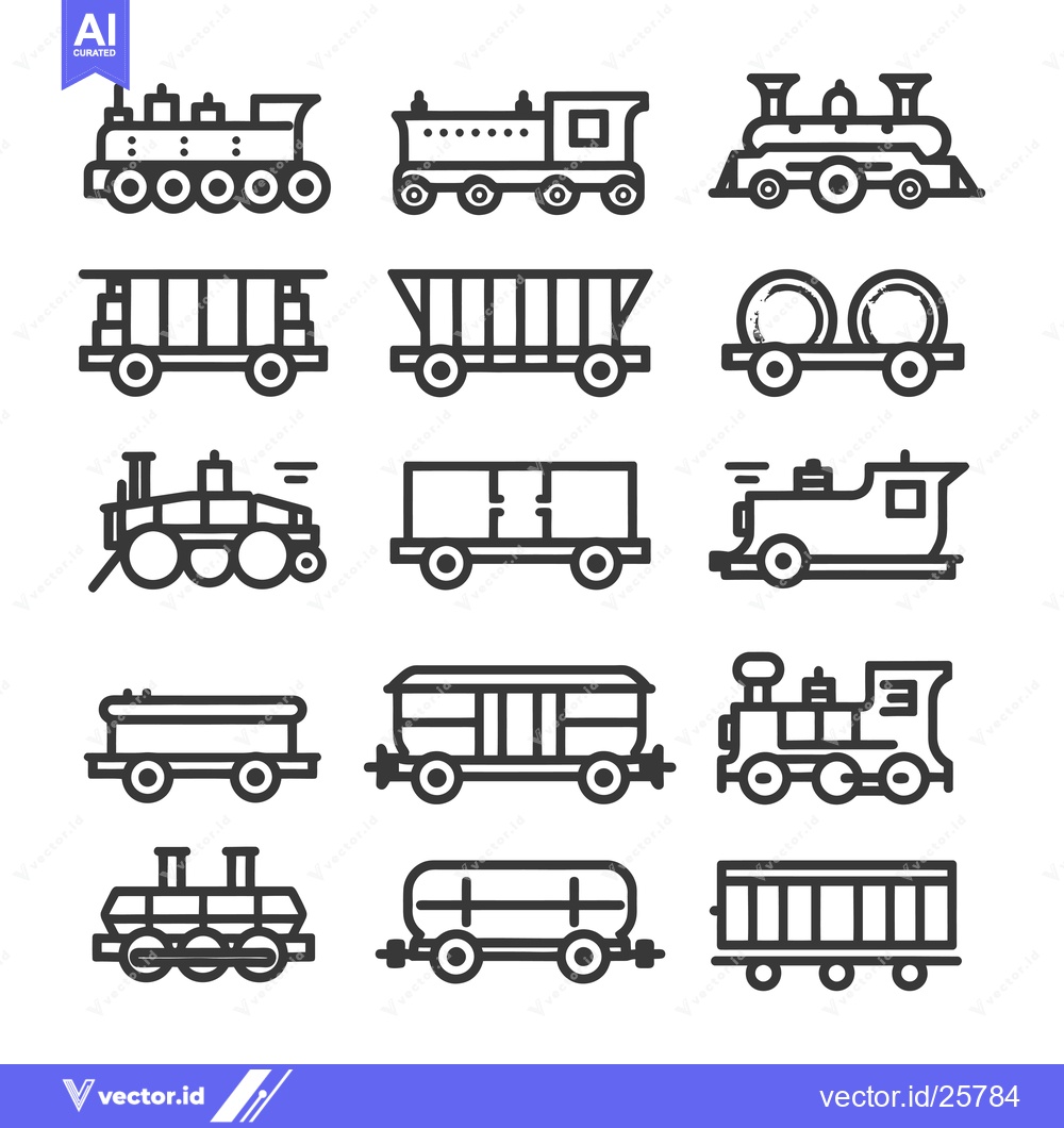 Premium Vector of Black and White Line Drawings of Various Train Cars