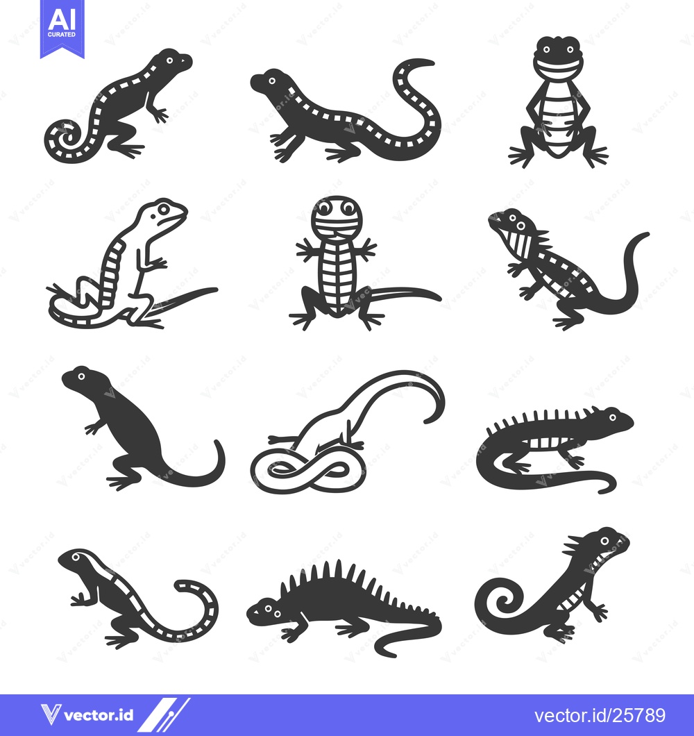 Premium Vector dari Black and White Lizard Silhouettes