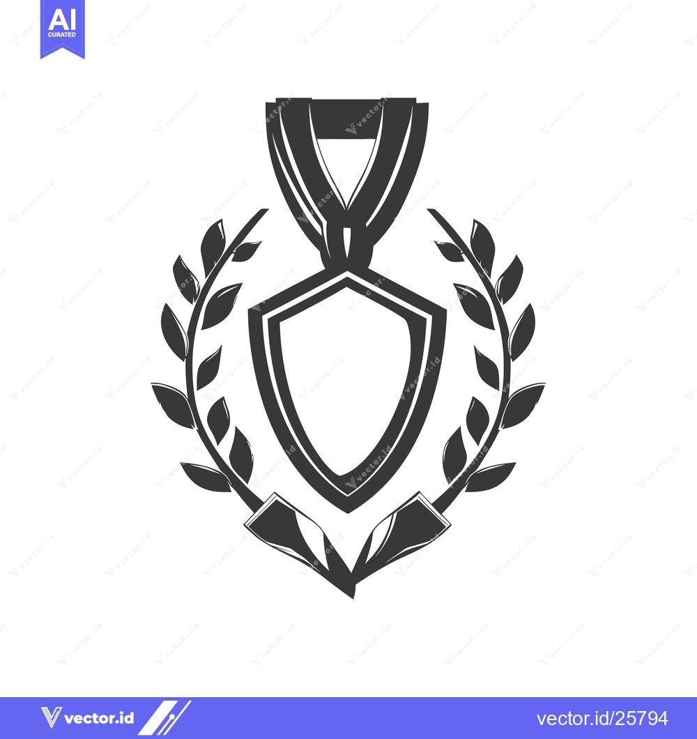 Premium Vector dari Black and White Medallion with Laurel Wreath
