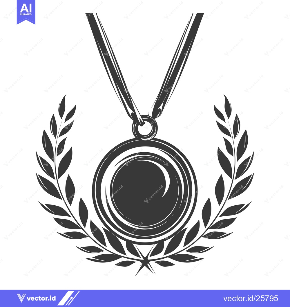 Premium Vector dari Black and White Medallion with Laurel Wreath