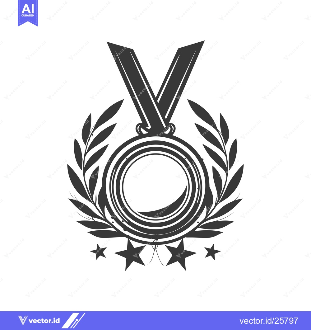 Premium Vector dari Black and White Medallion with Laurel Wreath and Stars