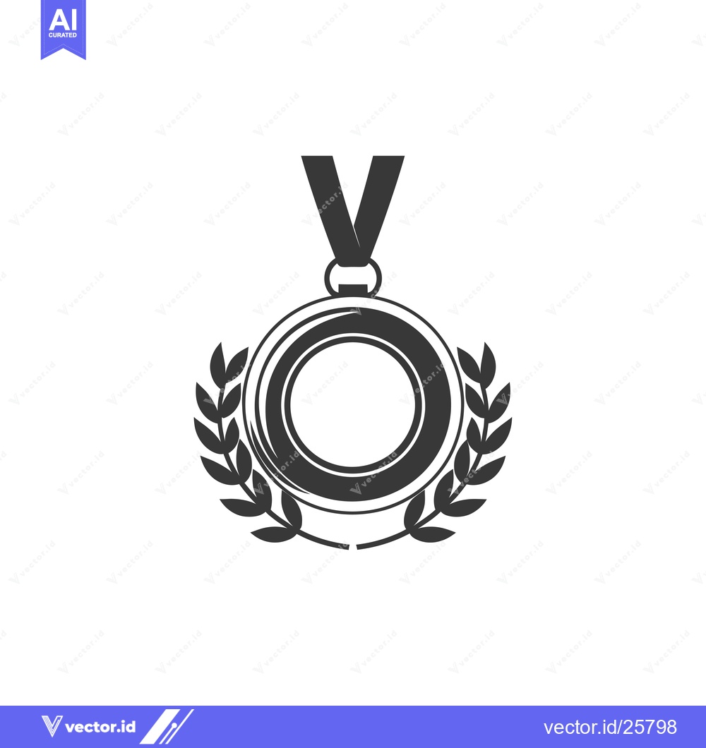 Premium Vector of Black and White Medal with Laurel Wreath and Ribbon