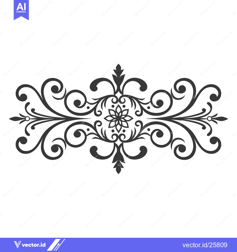 Premium Vector of Black and White Ornamental Design with Swirls and a Floral Center
