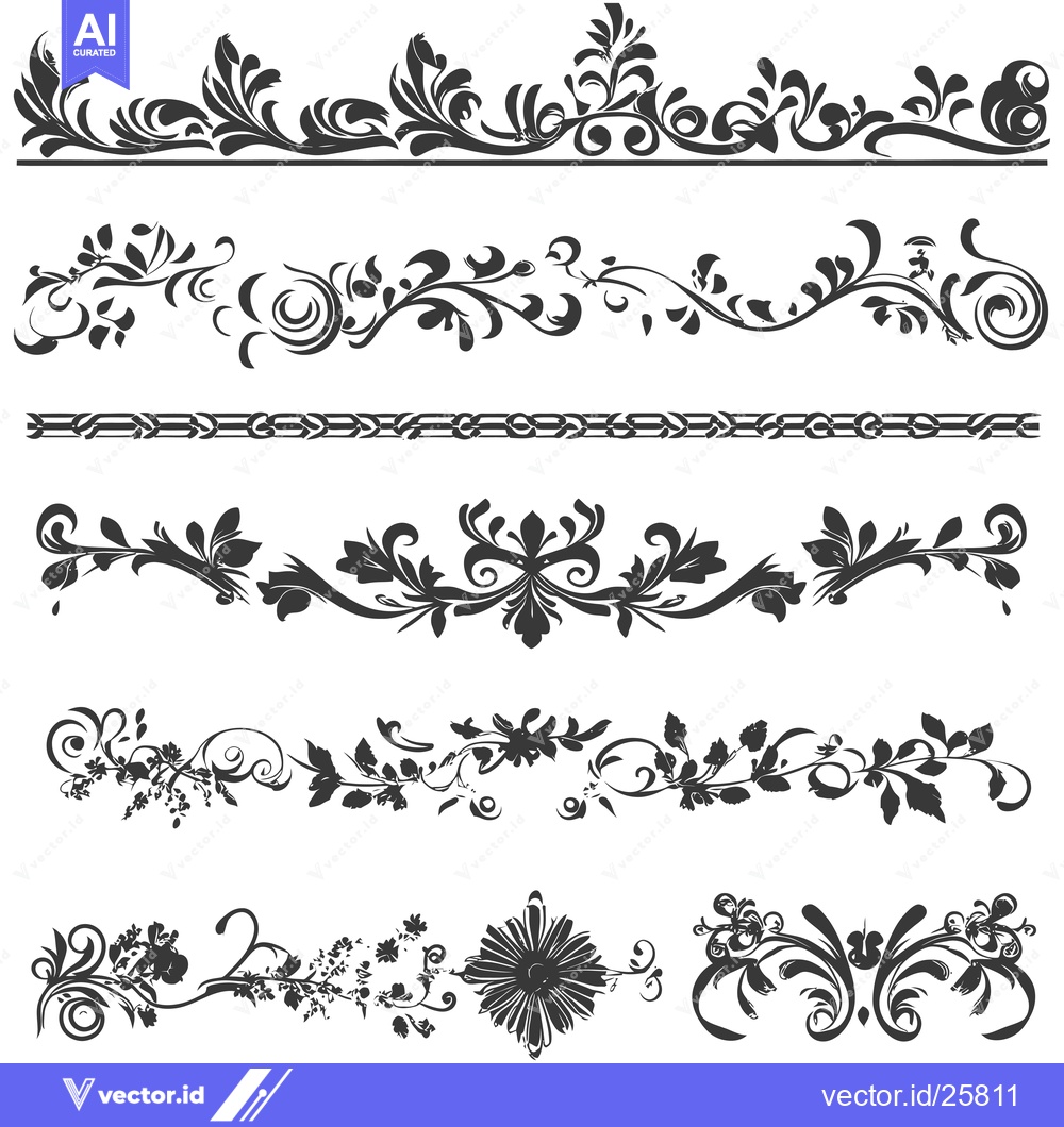 Premium Vector dari Black and White Ornamental Floral Border Designs