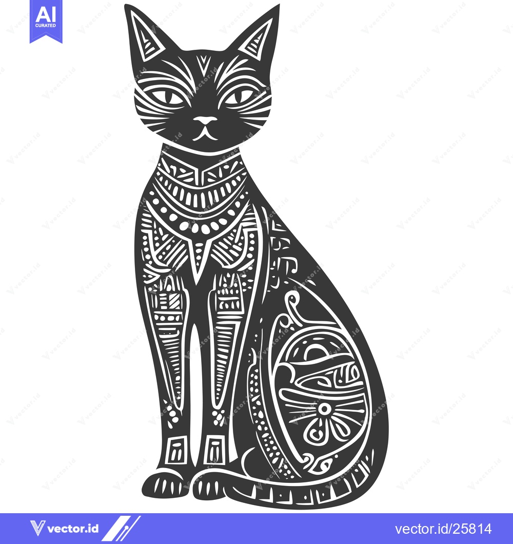 Premium Vector dari Black and White Ornamental Illustration of a Sitting Cat