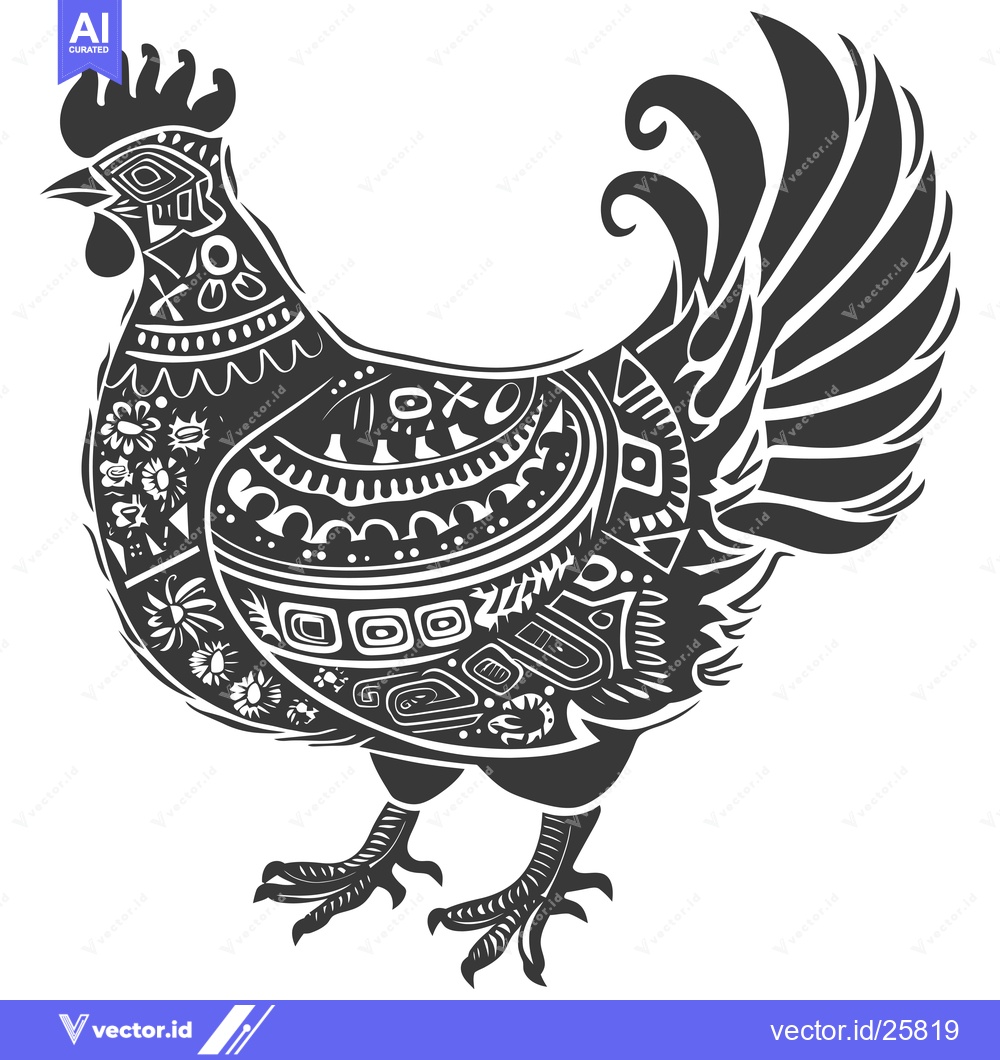 Premium Vector of Black and White Ornamental Rooster Illustration