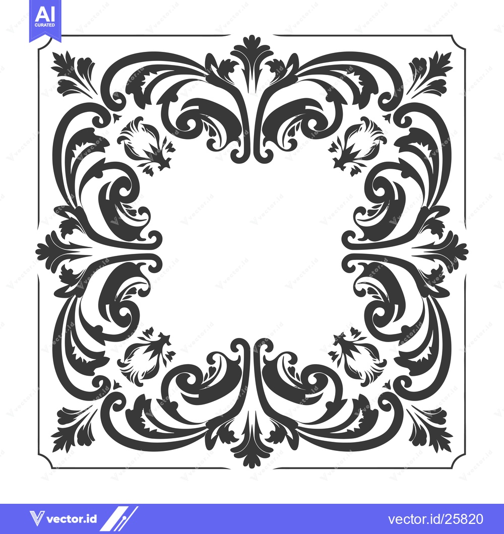 Premium Vector of Black and White Ornamental Square Frame with Floral Design