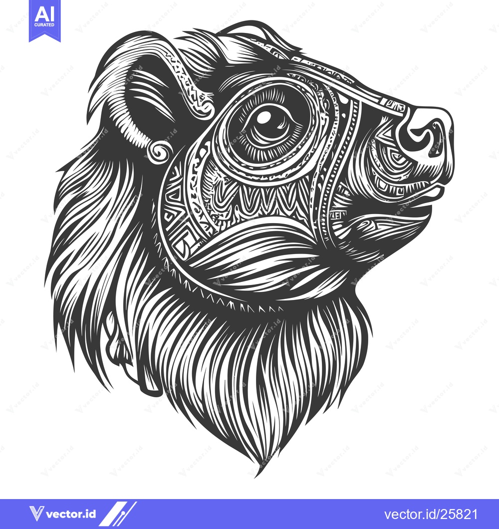 Premium Vector dari Black and White Ornate Animal Head Profile