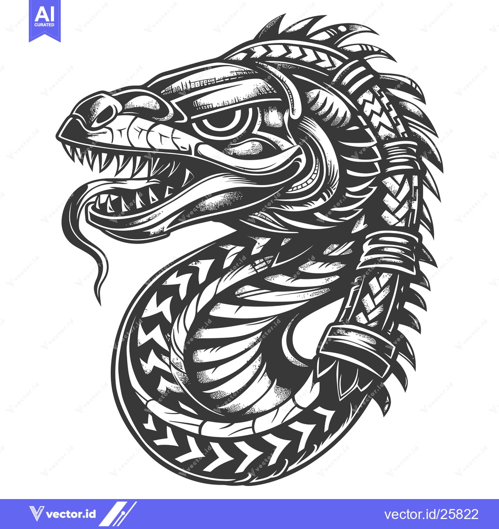 Premium Vector of Black and White Ornate Dragon Head Illustration