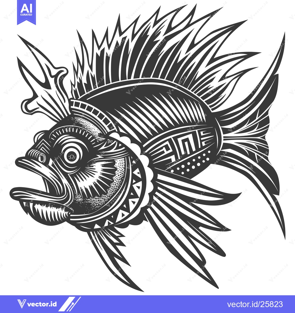 Premium Vector of Black and White Ornate Fish Illustration