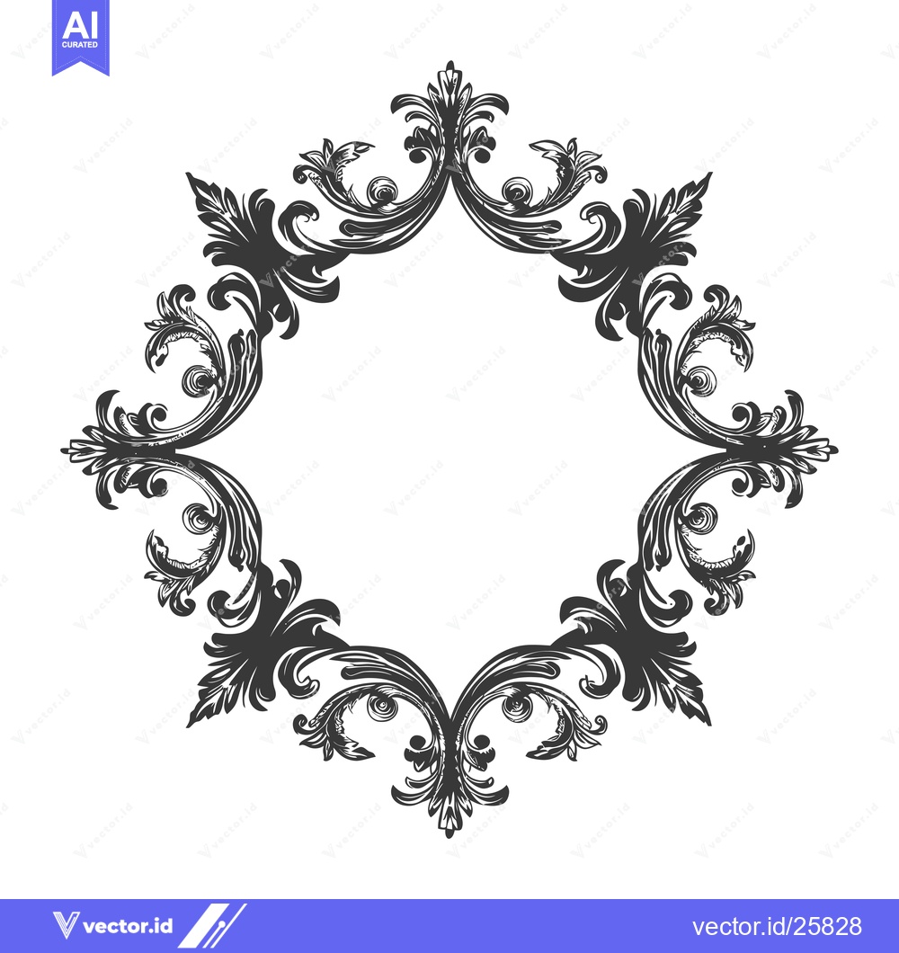 Premium Vector dari Black and White Ornate Floral Frame with Square Center